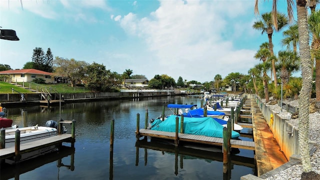 dock area with a water view