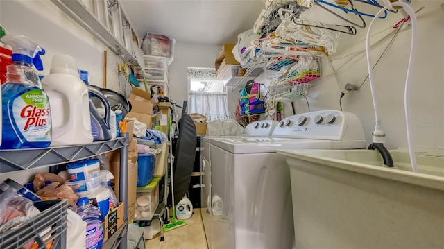 washroom featuring washer and dryer