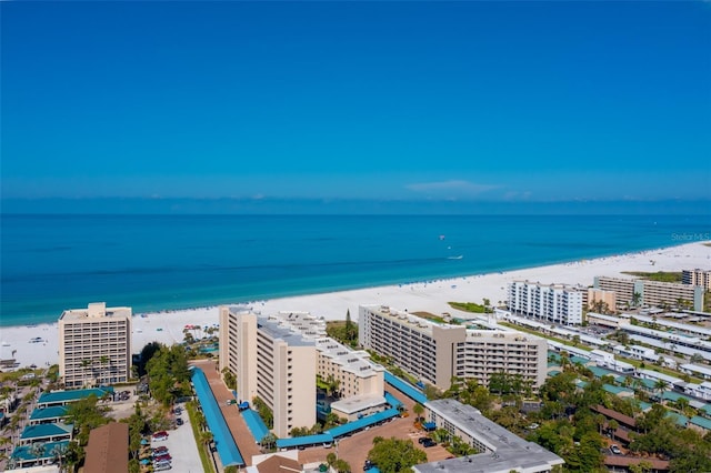 aerial view with a view of the beach and a water view