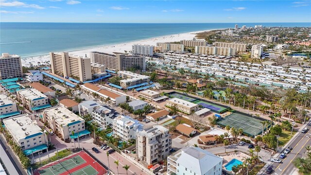 aerial view with a view of the beach and a water view