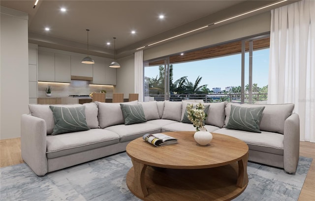 living room with light wood-type flooring