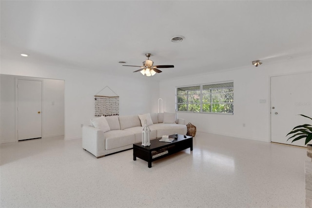 701 Armada Rd S, Venice, FL 34285 - living room with recessed lighting, visible vents, and a ceiling fan