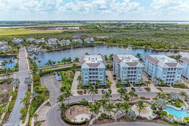 bird's eye view featuring a water view