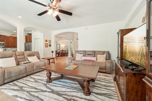 living room with ceiling fan