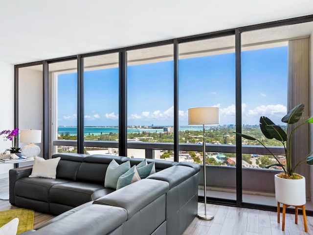 living room with plenty of natural light and expansive windows