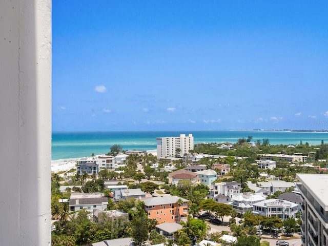 drone / aerial view with a water view and a view of the beach