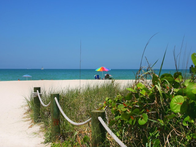 view of water feature featuring a view of the beach