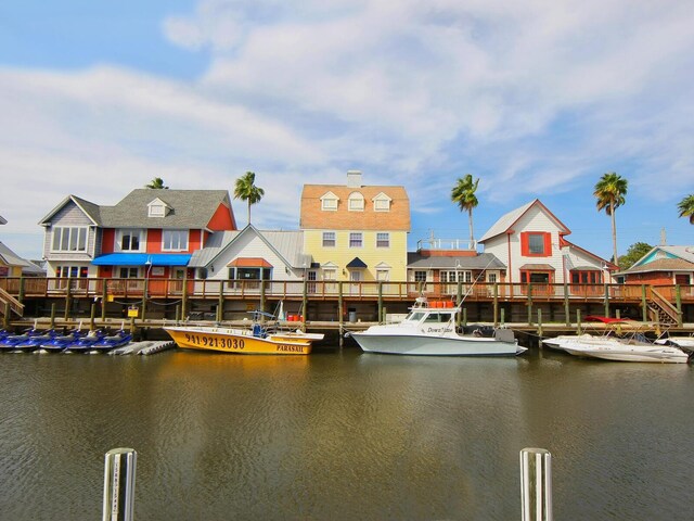 water view featuring a dock