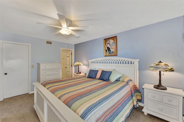 bedroom featuring ceiling fan and carpet flooring