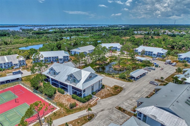 aerial view featuring a water view