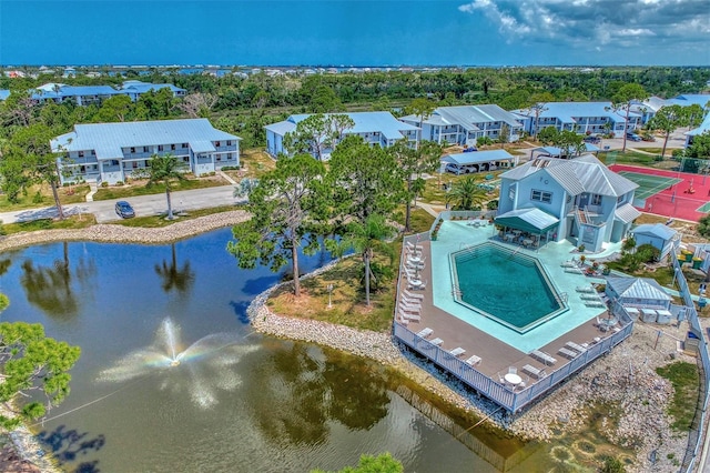 aerial view with a water view