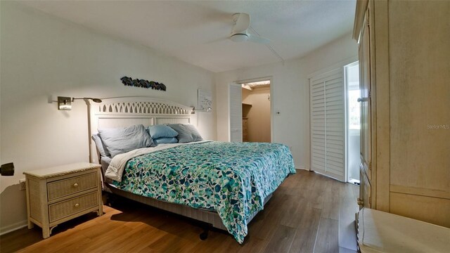 bedroom featuring ceiling fan and hardwood / wood-style floors