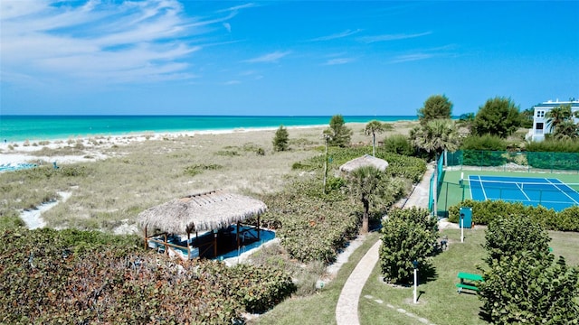 water view featuring a beach view and a gazebo