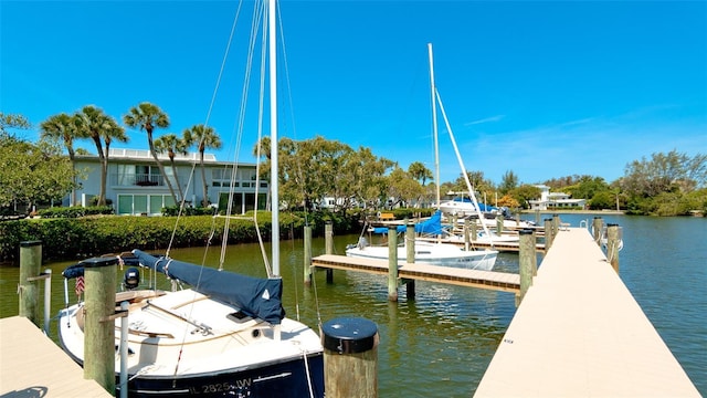 view of dock with a water view