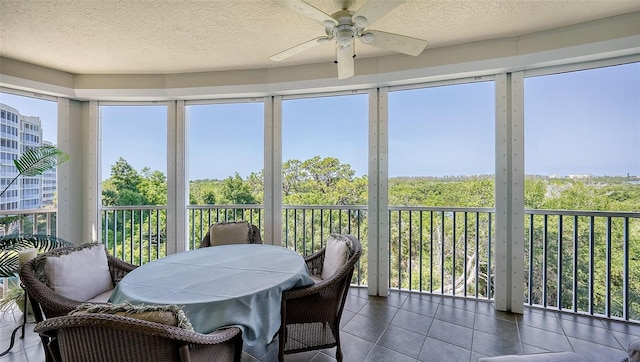 sunroom featuring ceiling fan and a wealth of natural light