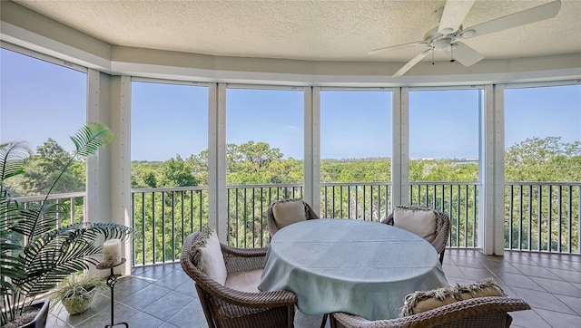 sunroom / solarium featuring ceiling fan