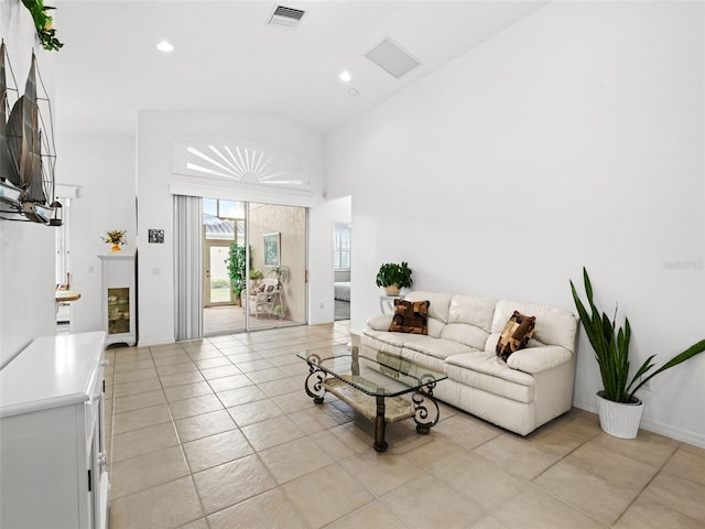 living room featuring light tile patterned floors