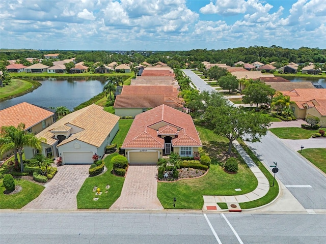 aerial view featuring a water view