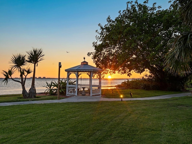 4521 Bay Shore Rd, Sarasota, FL 34234 - surrounding community with a lawn, a gazebo, and a water view