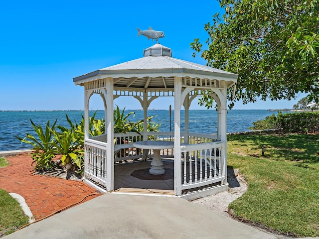 4521 Bay Shore Rd, Sarasota, FL 34234 - view of patio / terrace featuring a water view and a gazebo