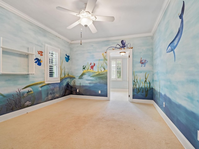4521 Bay Shore Rd, Sarasota, FL 34234 - carpeted spare room with a ceiling fan, crown molding, and baseboards