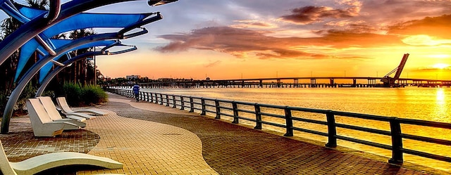 dock area featuring a water view