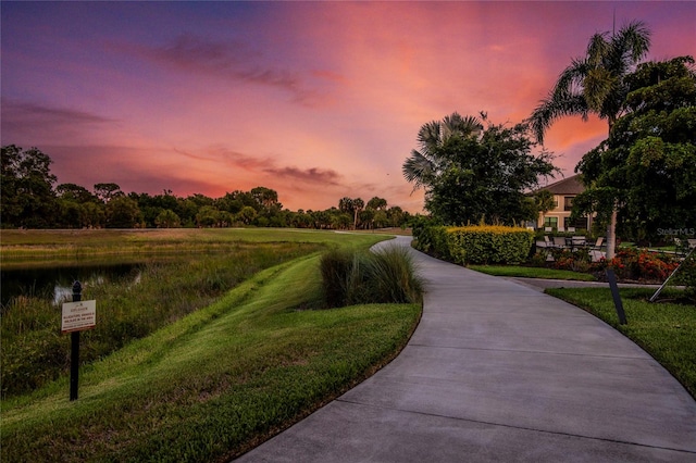 view of nearby features with a lawn and a water view