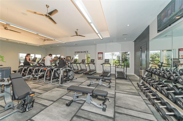 gym with ceiling fan