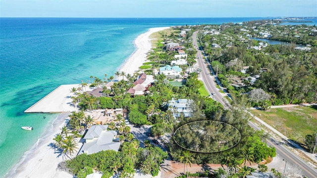 aerial view with a view of the beach and a water view