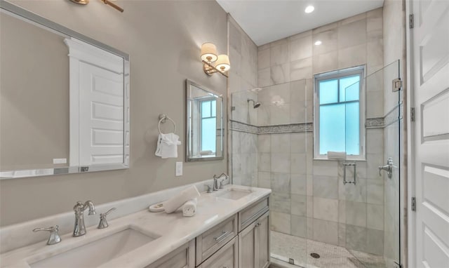 bathroom featuring vanity and walk in shower