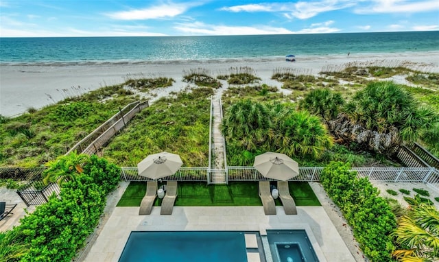 view of water feature with a view of the beach