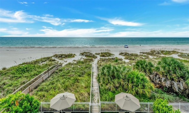 view of water feature featuring a beach view