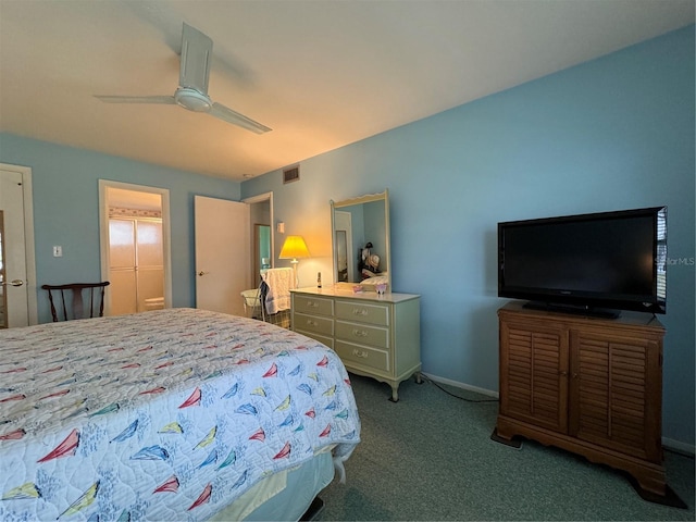 bedroom with carpet flooring and ceiling fan