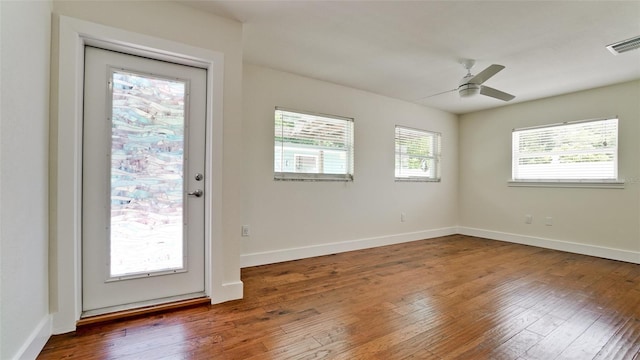 interior space with hardwood / wood-style flooring and ceiling fan