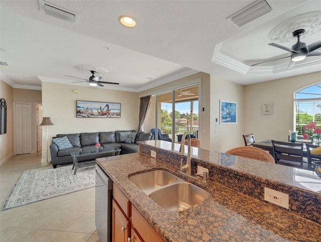 kitchen featuring a healthy amount of sunlight, sink, and ceiling fan