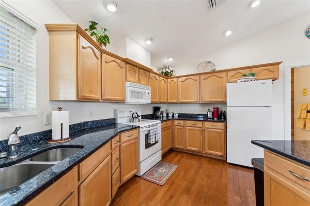 16361 Stringfellow Rd, Bokeelia, FL 33922 - kitchen with white appliances, healthy amount of natural light, a sink, dark wood-style flooring, and recessed lighting