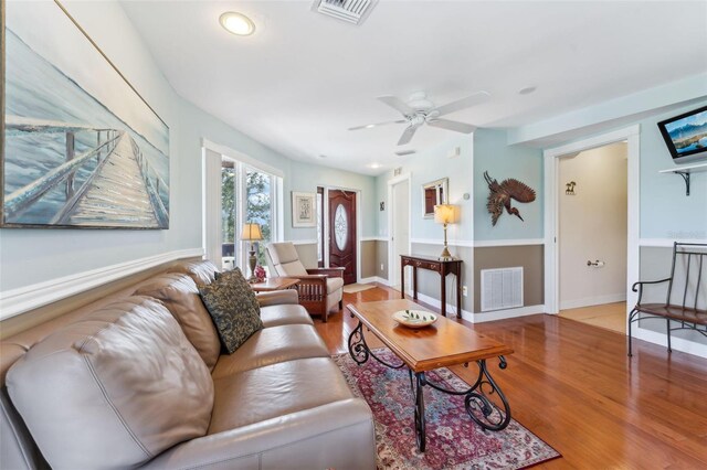 16361 Stringfellow Rd, Bokeelia, FL 33922 - living area with ceiling fan, wood finished floors, recessed lighting, and baseboards