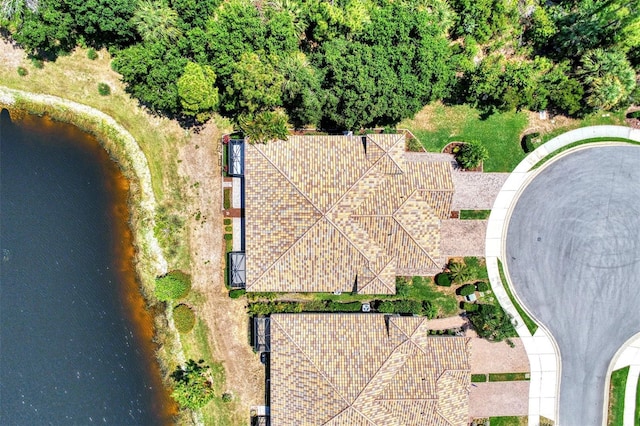 aerial view featuring a water view