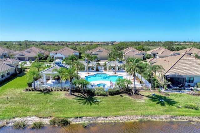 bird's eye view featuring a water view