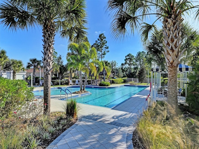 view of swimming pool with a patio