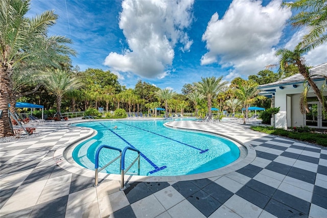 view of pool featuring a patio area