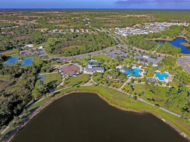 aerial view featuring a water view