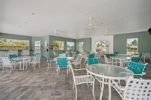 interior space with plenty of natural light and ceiling fan