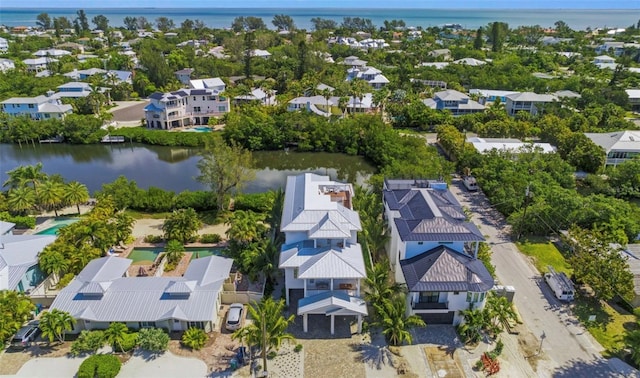 aerial view featuring a water view