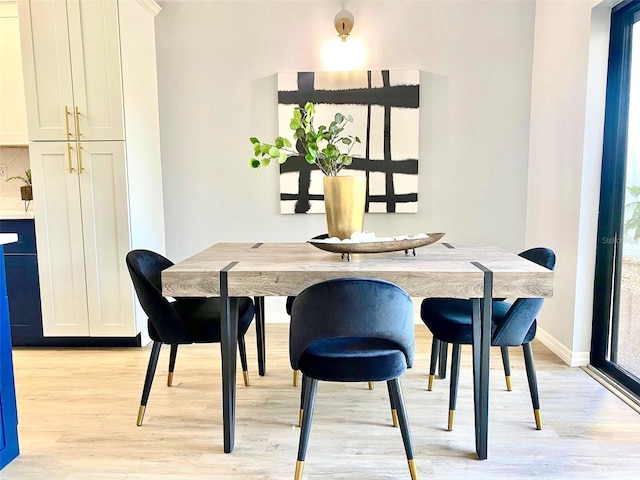 dining space with light wood-type flooring