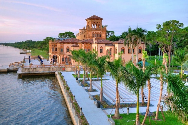 view of dock with a water view