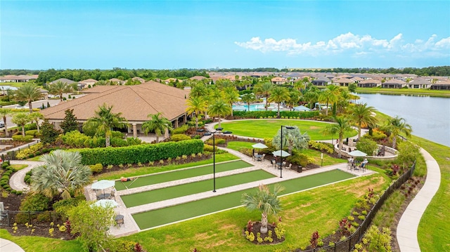 aerial view featuring a water view