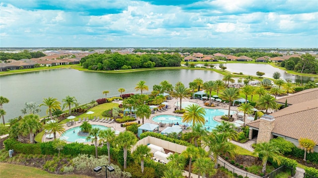 aerial view with a water view