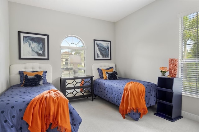 bedroom featuring carpet floors and multiple windows