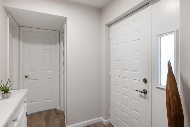 interior space with dark hardwood / wood-style flooring